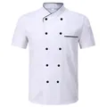 Giacca da cuoco bianca a maniche corte con collo alla coreana e bottoni neri a doppio petto - XS / Tops / Bianco