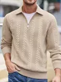 Maglione beige da uomo a trecce con colletto a lupetto e mezza zip classica, dettaglio - S / Tops / Cachi