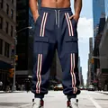 Pantaloni cargo da uomo in pile blu navy con strisce laterali sportive e fodera - S / Bottoms / Blu navy