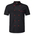 Giacca da cuoco professionale da uomo a maniche corte a doppio petto nera con bordi rossi - XS / Tops / Nero