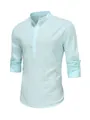 Men's casual light blue Henley shirt in breathable cotton fabric with roll-up sleeves - XS / Tops / Light Blue