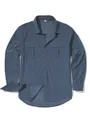 Camicia da uomo in velluto a coste blu a maniche lunghe con due tasche stile workwear. - XS / Tops / Blu