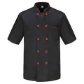 Giacca da cuoco nera a maniche corte da uomo con bordi rossi e doppiopetto - XS / Tops / Nero