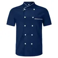Giacca da cuoco professionale blu navy a maniche corte con elegante doppio petto - M / Tops / Blu navy