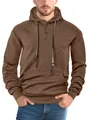Men's casual brown jacquard knit hoodie featuring button-neck and front kangaroo pocket - S / Top (MJ-01) / Dark Brown