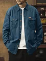 Chemise de travail décontractée bleue à manches longues pour hommes, design multi-poches - XS / Tops / Bleu marine