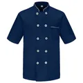 Giacca da cuoco blu navy a maniche corte da uomo con doppio petto e collo alla coreana. - XS / Tops / Blu navy