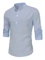 Men's light blue breathable cotton Henley shirt with long sleeves and casual fit - XS / Tops / Lake Blue