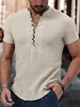 Maglia Henley casual da uomo a maniche corte con una pratica abbottonatura a più bottoni - XS / Tops / Cachi