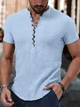 Men's light blue short sleeve Henley shirt featuring a multi-button casual summer style - XS / Tops / Sky Blue