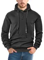Men's casual black jacquard hoodie with button placket and kangaroo pocket - S / Top (MJ-01) / Black