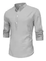 Casual grey cotton Henley shirt for men with roll-up sleeves and three-button placket - XS / Tops / Gray