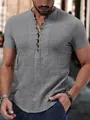Camicia Henley casual grigia a maniche corte per uomo con design multi-bottone - XS / Tops / Grigio