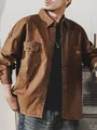 Chaqueta de camisa utilitaria vintage de algodón para hombre con múltiples bolsillos - XS / Tops / Marrón Oscuro