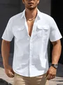 Camicia estiva da uomo a maniche corte in cotone bianco con risvolto e doppie tasche sul petto - XS / Tops / Bianco