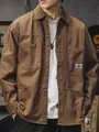 Chemise de travail classique en coton marron à manches longues pour hommes avec poches - XS / Tops / Brun Foncé