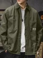 Chemise de travail rétro à manches longues pour hommes en coton lavé vert olive - XS / Tops / Vert Militaire