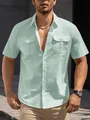 Camicia da uomo in cotone verde menta, maniche corte con due tasche e colletto - XS / Tops / verde chiaro