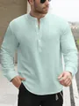Camicia Henley da uomo leggera in lino fiammato a maniche lunghe in verde menta chiaro - verde chiaro / XS