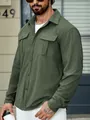 Giacca a camicia casual da uomo in velluto a coste verde oliva con doppie tasche - XS / Tops / Verde Militare
