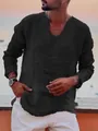 Camicia da uomo in cotone stropicciato nero con scollo a V e bordi sfrangiati estiva - XS / Tops / Nero