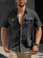 Camicia da uomo grigia in cotone a maniche corte con due tasche sul petto e colletto - XS / Tops / Nero