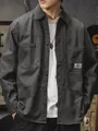 Chemise de travail vintage en coton gris foncé pour homme avec manches longues et écusson - XS / Tops / Gris
