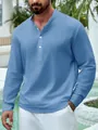 Camicia Henley da uomo in lino azzurro a maniche lunghe con colletto alla coreana - Blu Dodge / XS
