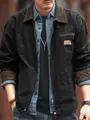 Heavyweight American vintage black workwear jacket with a classic corduroy collar - XS / Tops / Black