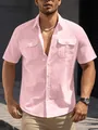 Camicia casual da uomo rosa chiaro a maniche corte con due tasche frontali sul petto - XS / Tops / Rosa