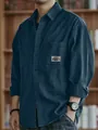 Camicia da lavoro vintage blu scuro da uomo a maniche lunghe con toppa sul petto - XS / Tops / Blu navy