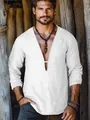 Camicia casual bianca a maniche lunghe da uomo con scollo a V e ricamo particolare - XS / Tops / Bianco