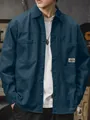 Premium men's vintage cotton long-sleeve workwear shirt in dark navy blue color - XS / Tops / Navy Blue