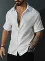 Camicia da uomo con paillettes argento, maniche corte, colletto a rever e bottoni - 2XL / Tops / Bianco