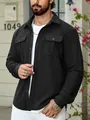 Camicia da uomo nera in velluto a coste a maniche lunghe con due tasche sul petto - XS / Tops / Nero