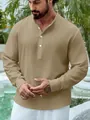 Camicia Henley da uomo a maniche lunghe in cotone lino traspirante di colore kaki - XS / Tops / Cachi