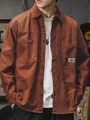 Vintage brick red long-sleeve cotton workwear shirt for men with pocket detail - XS / Tops / Caramel color