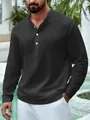 Camicia Henley da uomo nera a maniche lunghe con colletto alla coreana in misto lino. - XS / Tops / Nero