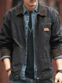 Men's vintage American style heavy cotton workwear jacket featuring a corduroy collar - XS / Tops / Dark Gray