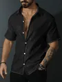 Camicia vintage da uomo con paillettes nere, elegante colletto a revers e bottoni frontali. - 2XL / Tops / Nero