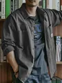Vintage dark grey men's long sleeve workwear shirt in loose casual fit for daily wear. - M / Tops / Gray