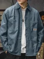 Men's washed cotton long sleeve utility workwear shirt in vintage slate blue color - XS / Tops / Aqua