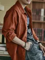 Men's vintage long sleeve corduroy workwear shirt in orange, loose casual style top - XS / Tops / Caramel color
