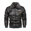 Giacca bomber da uomo in pelle PU grigio scuro con collo in pile e ricami vari - L / Tops / Grigio