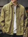 Vintage style men's olive green long sleeve cargo shirt in soft washed cotton fabric. - XS / Tops / Matcha Green