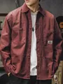 Men's vintage terracotta cotton long sleeve workwear shirt with pocket detail - XS / Tops / Burgundy