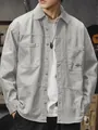 Men's retro grey cotton long-sleeved workwear shirt with pocket detail and woven label - XS / Tops / Light Gray