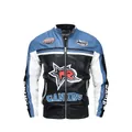 Giacca da moto da uomo in pelle PU blu e nera alla moda con stampa a stella - S / Tops / Nero