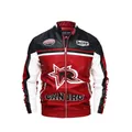 Dettaglio giacca da moto in pelle PU da uomo con blocchi di colore e stampe street style - S / Tops / Borgogna