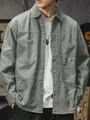 Vintage sage green men's workwear long sleeve shirt in washed cotton fabric - XS / Tops / Green